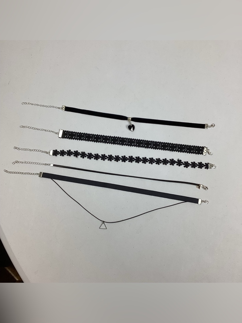 Black Choker Necklaces 5 Pack New without tag.  Silvertone hardware. 

File: 8-2